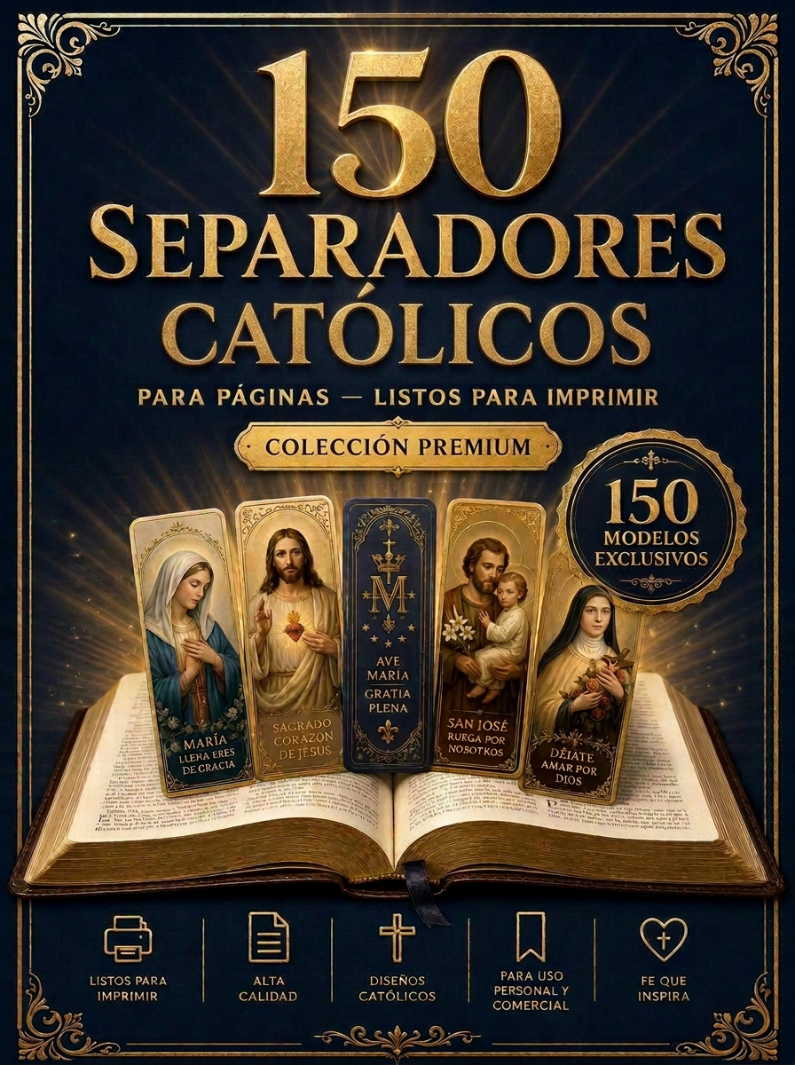Portada de los 150 Separadores Católicos para páginas listos para imprimir
